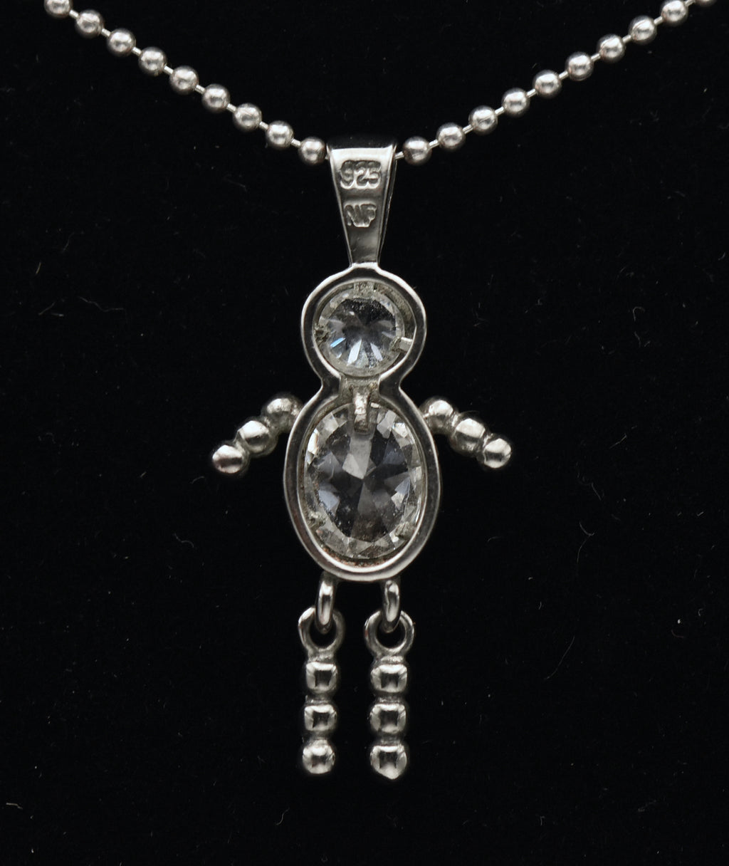 Sterling Silver Stick Figure Pendant on Sterling Silver Chain Necklace - 24"