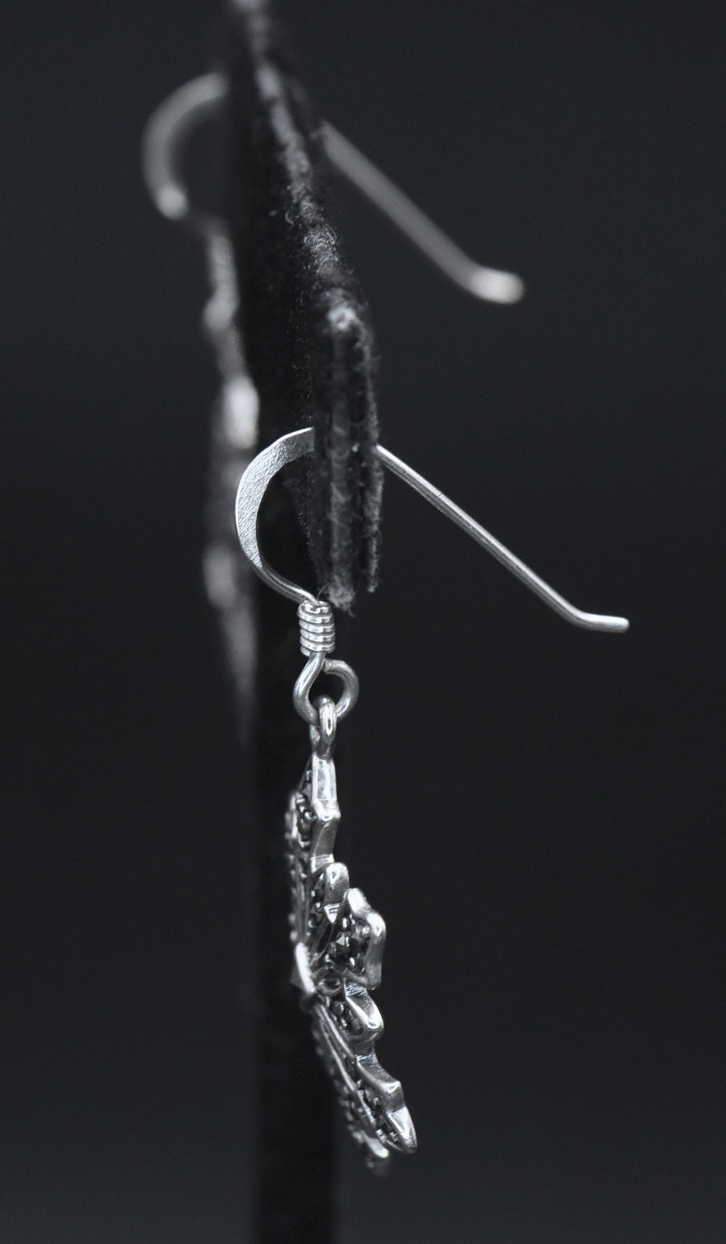 Vintage Sterling Silver and Marcasite Snowflake Dangle Earrings