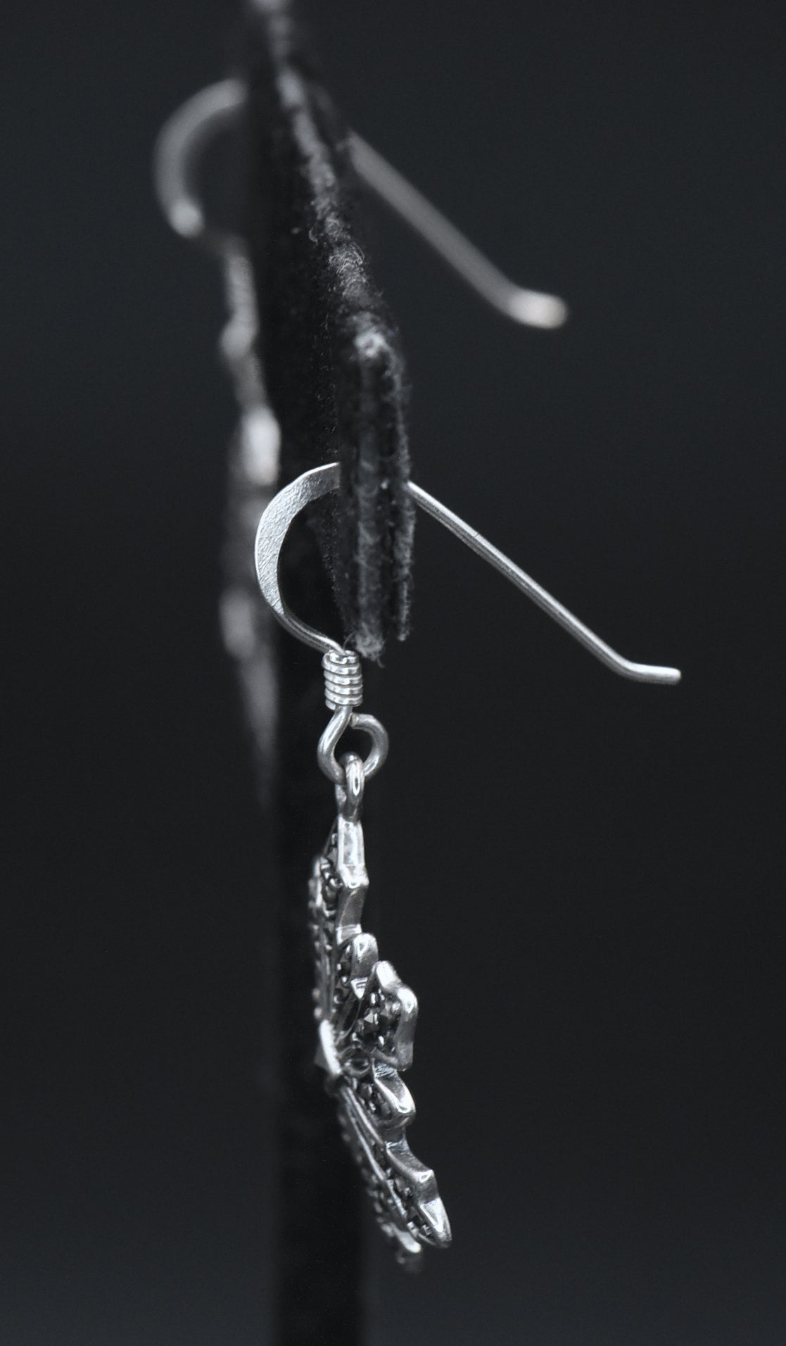 Vintage Sterling Silver and Marcasite Snowflake Dangle Earrings