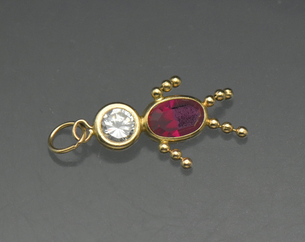 Vintage 14k Red Crystal Stick Figure Charm