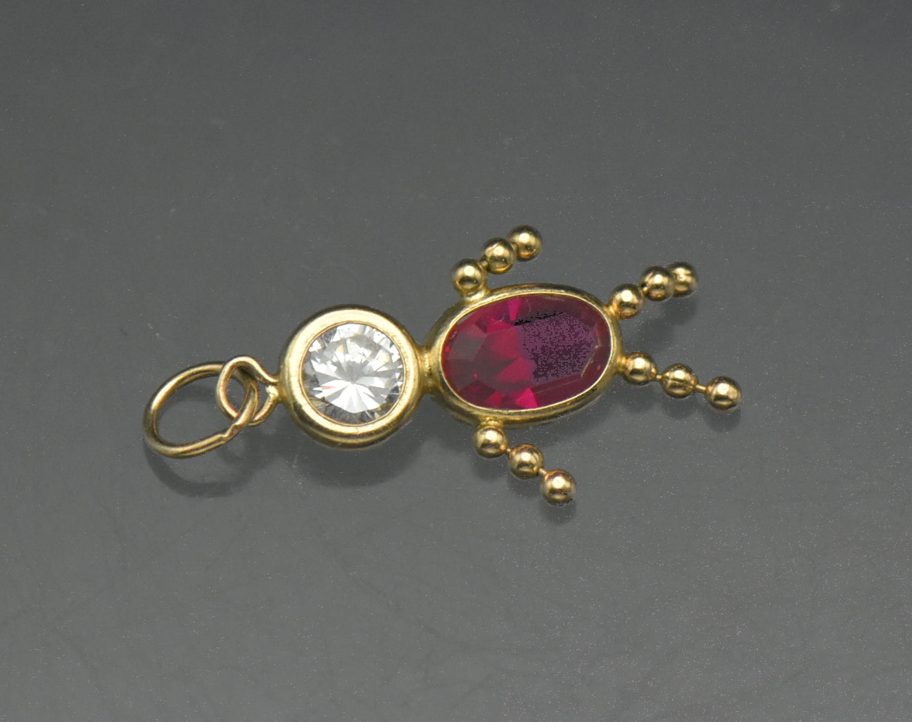 Vintage 14k Red Crystal Stick Figure Charm