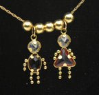 Vintage 14k Boy and Girl Crystal Stick Figure Charms Chain Necklace - 21"