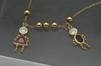 Vintage 14k Boy and Girl Crystal Stick Figure Charms Chain Necklace - 21"