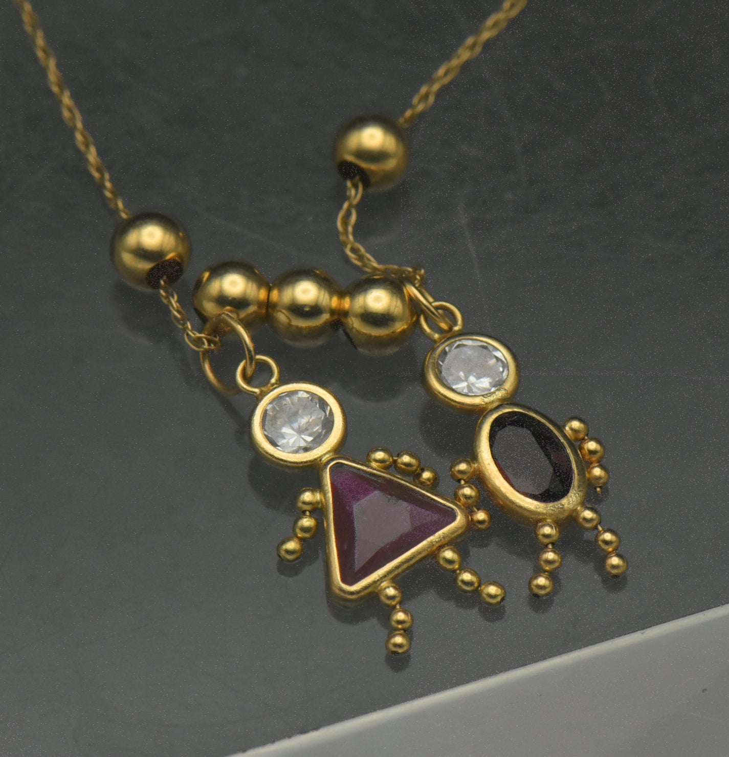 Vintage 14k Boy and Girl Crystal Stick Figure Charms Chain Necklace - 21"