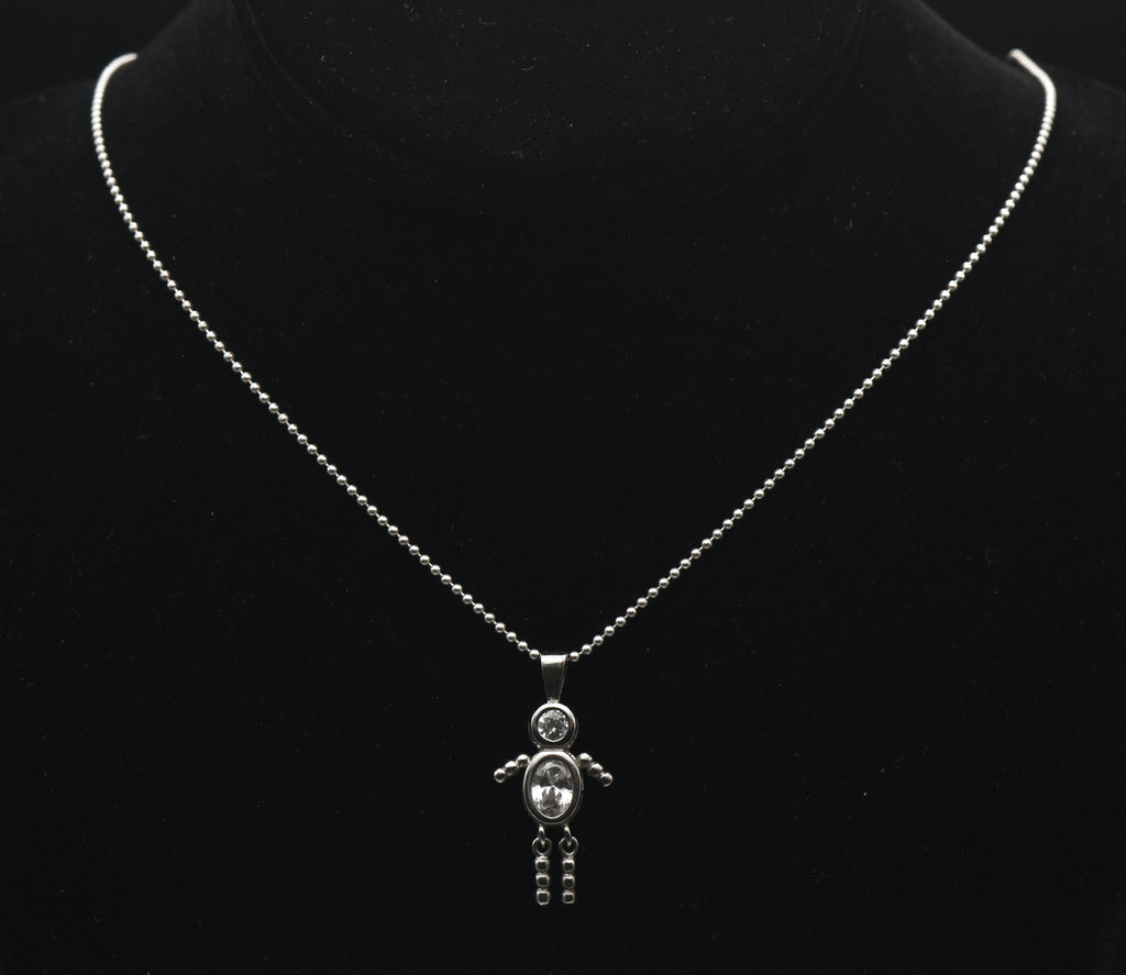 Sterling Silver Stick Figure Pendant on Sterling Silver Chain Necklace - 24"