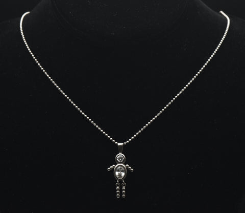 Sterling Silver Stick Figure Pendant on Sterling Silver Chain Necklace - 24"