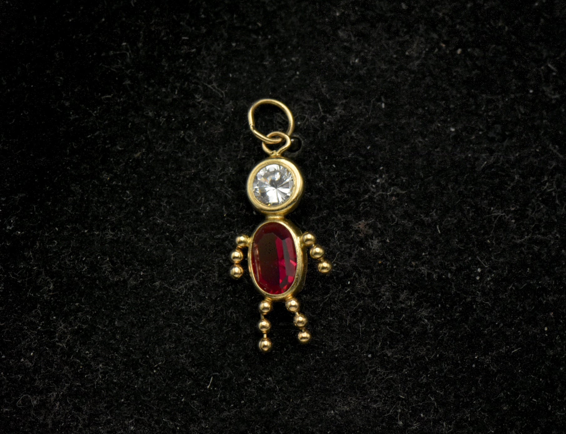 Vintage 14k Red Crystal Stick Figure Charm