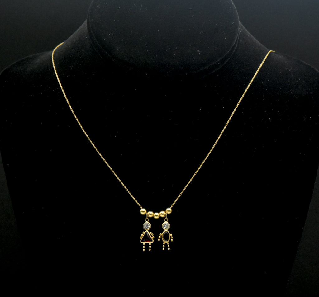 Vintage 14k Boy and Girl Crystal Stick Figure Charms Chain Necklace - 21"