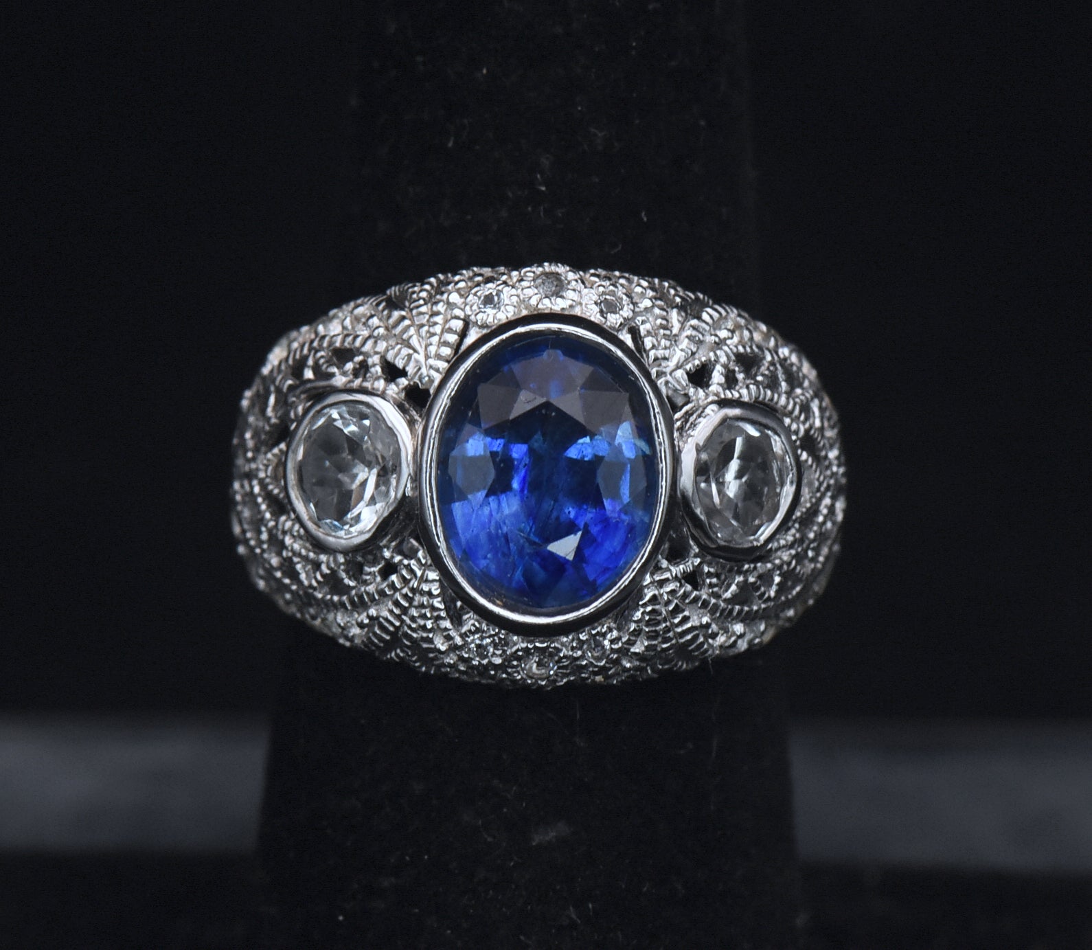 Vintage Sapphire and Topaz Sterling Silver Ring - Size 6
