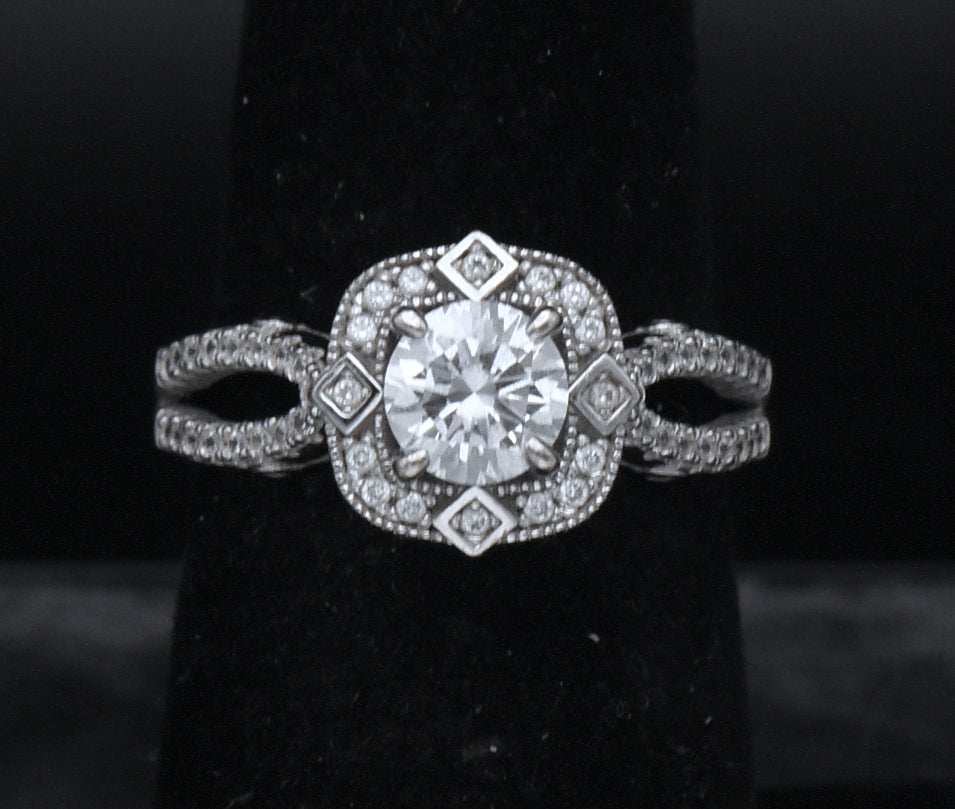 Sterling Silver Cubic Zirconia Halo Ring - Size 6