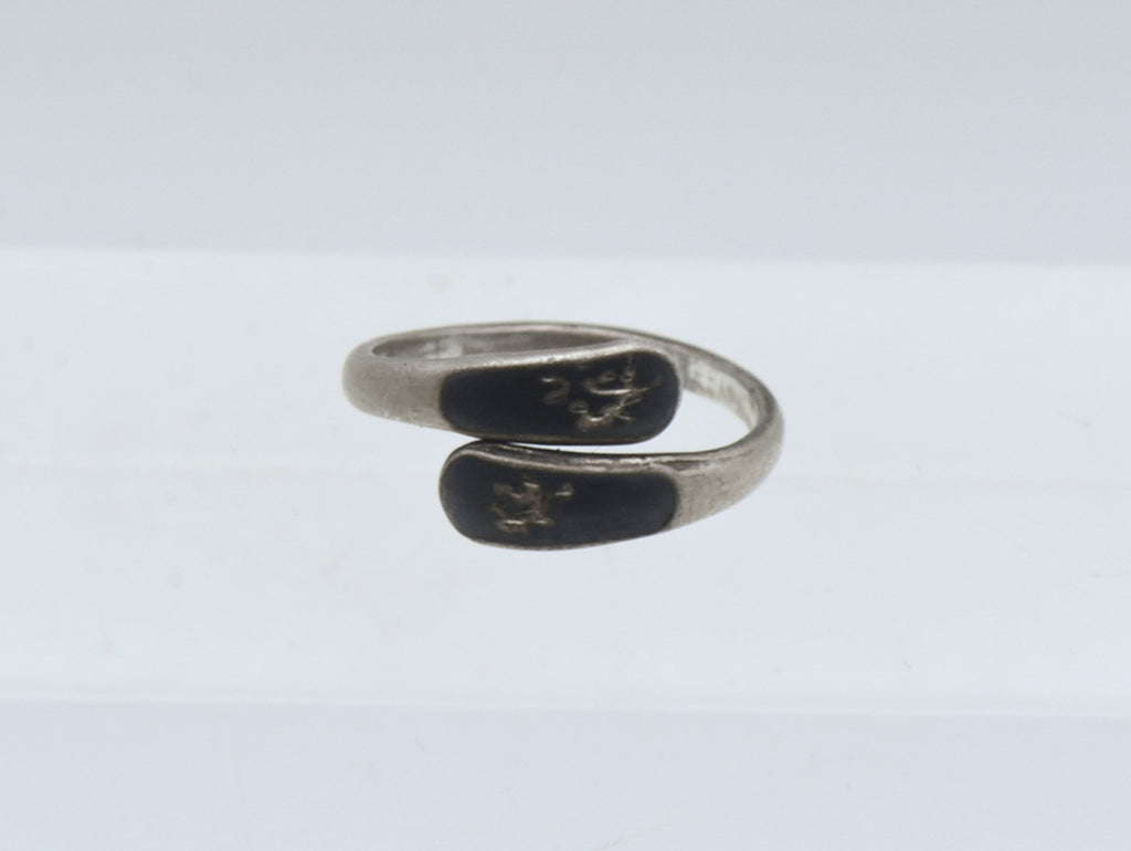 Vintage Small Sterling Silver Niello Siamese Dancer Bypass Ring