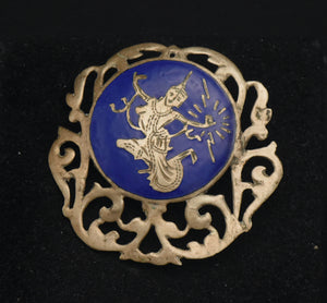 Vintage Siamese Dancer Enamel Brass Brooch