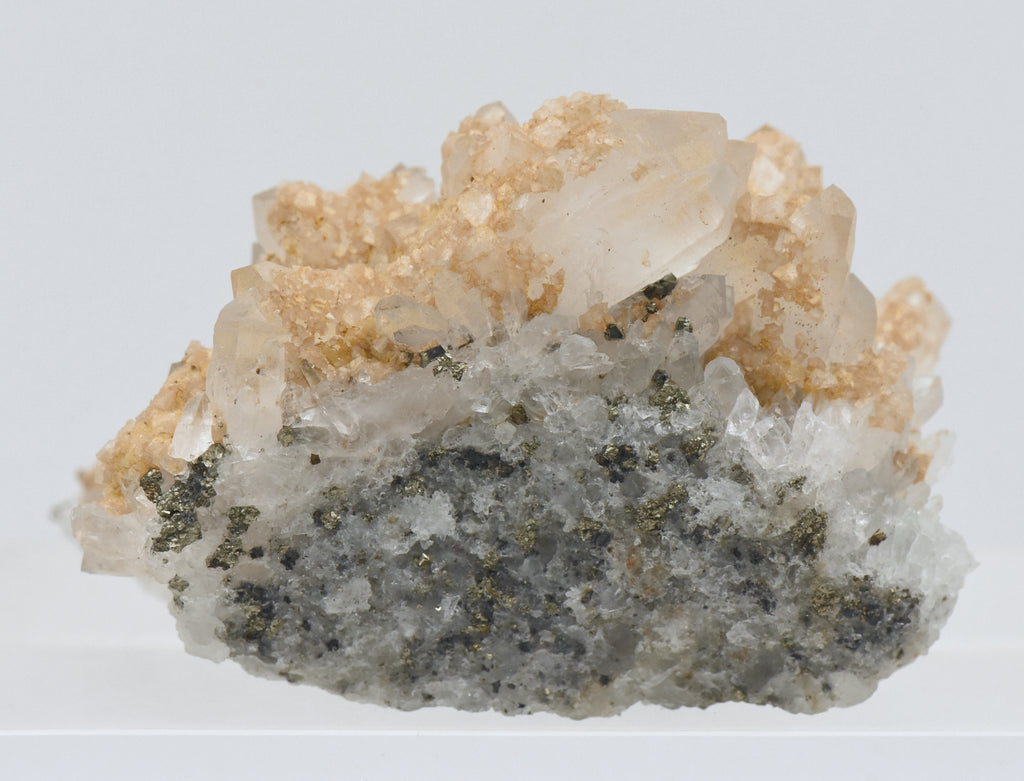 Siderite on Quartz Crystal Cluster Mineral Specimen - Romania