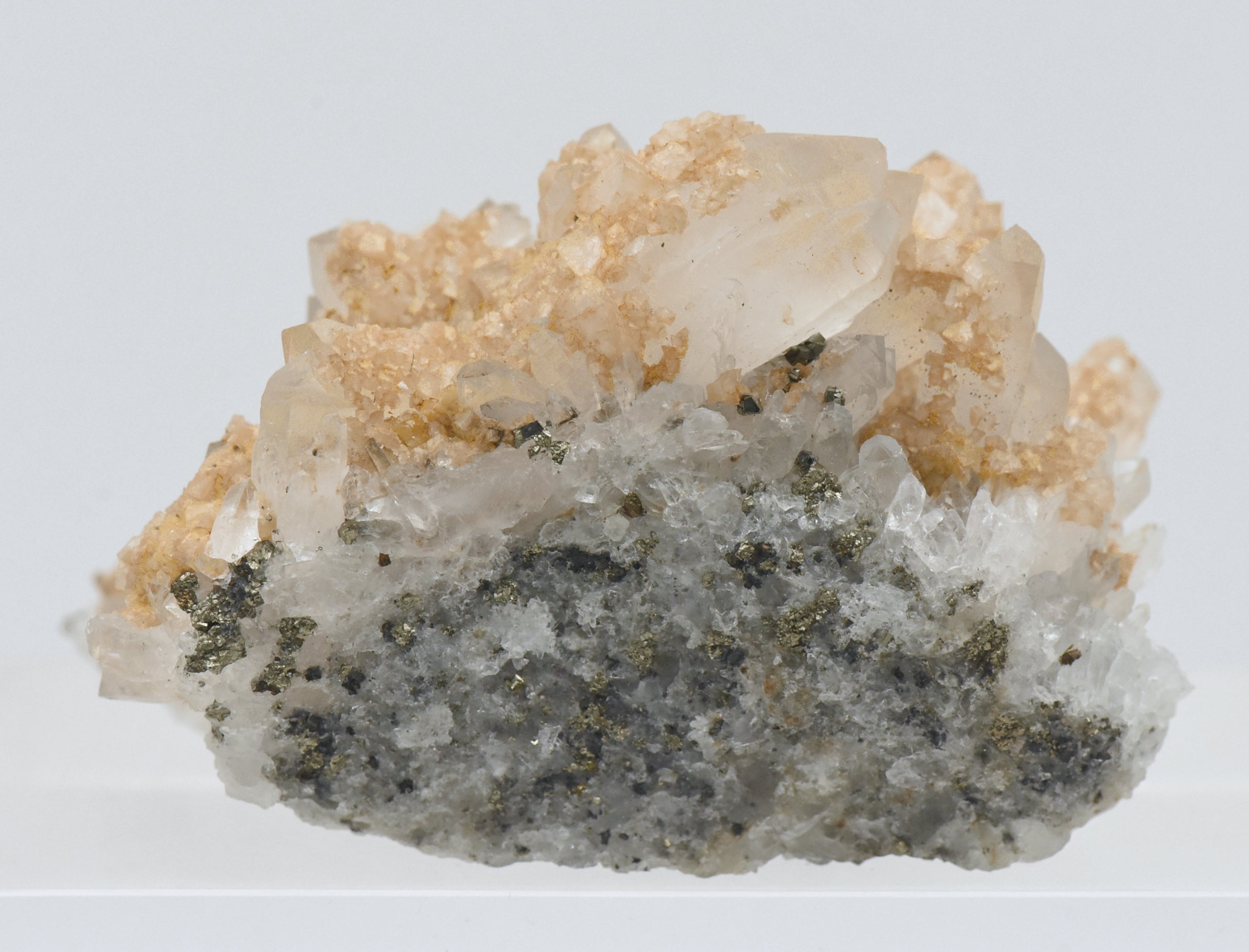 Siderite on Quartz Crystal Cluster Mineral Specimen - Romania