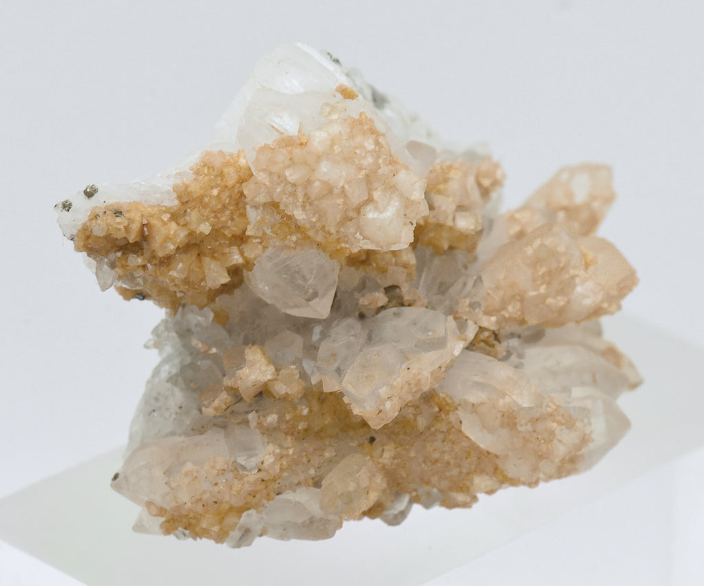 Siderite on Quartz Crystal Cluster Mineral Specimen - Romania