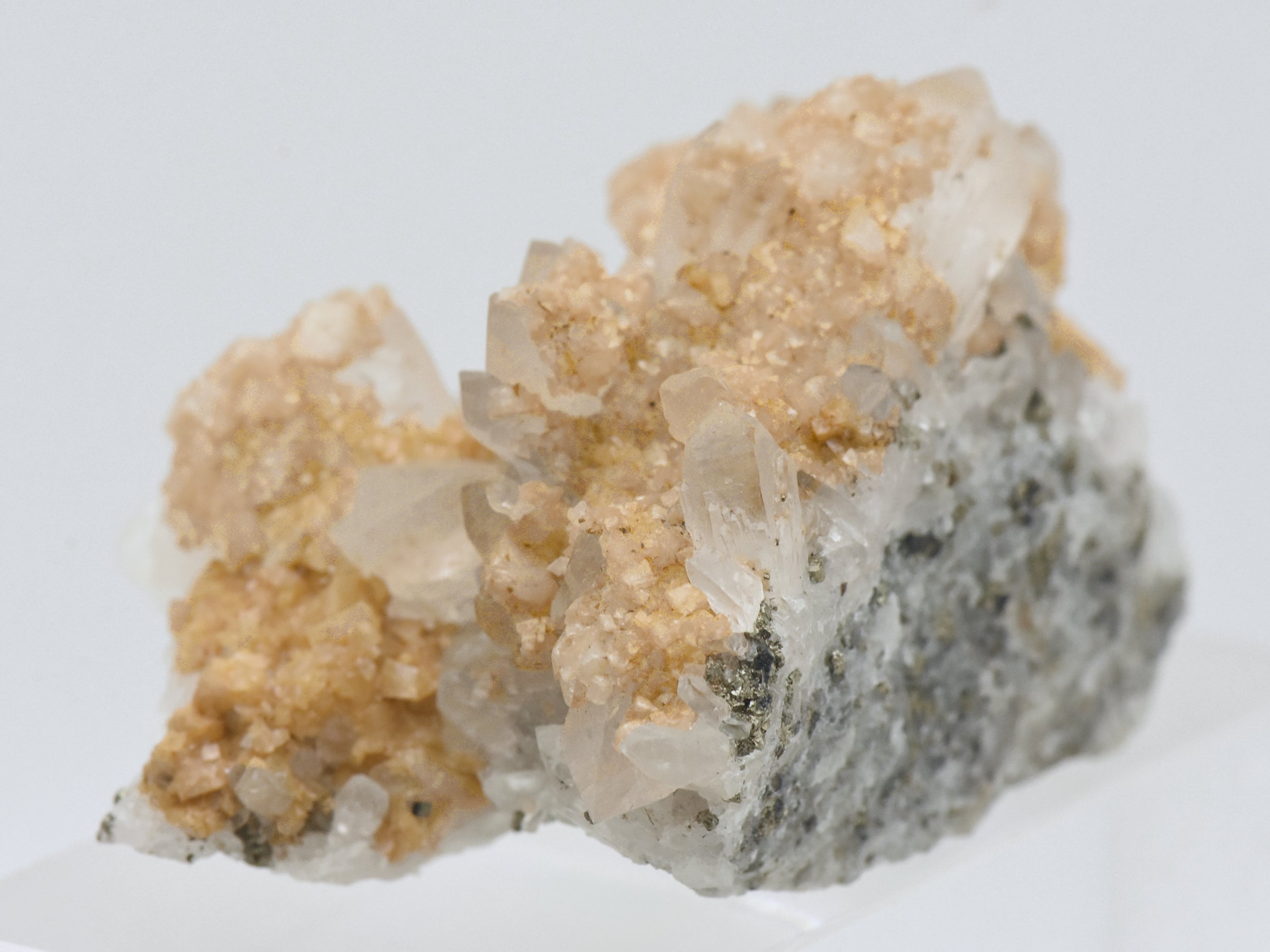 Siderite on Quartz Crystal Cluster Mineral Specimen - Romania