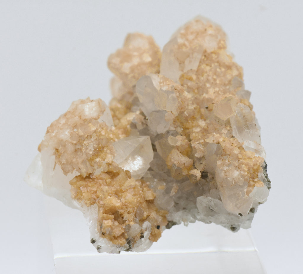 Siderite on Quartz Crystal Cluster Mineral Specimen - Romania