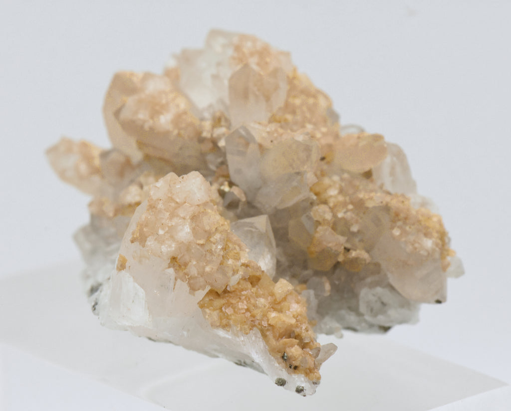 Siderite on Quartz Crystal Cluster Mineral Specimen - Romania