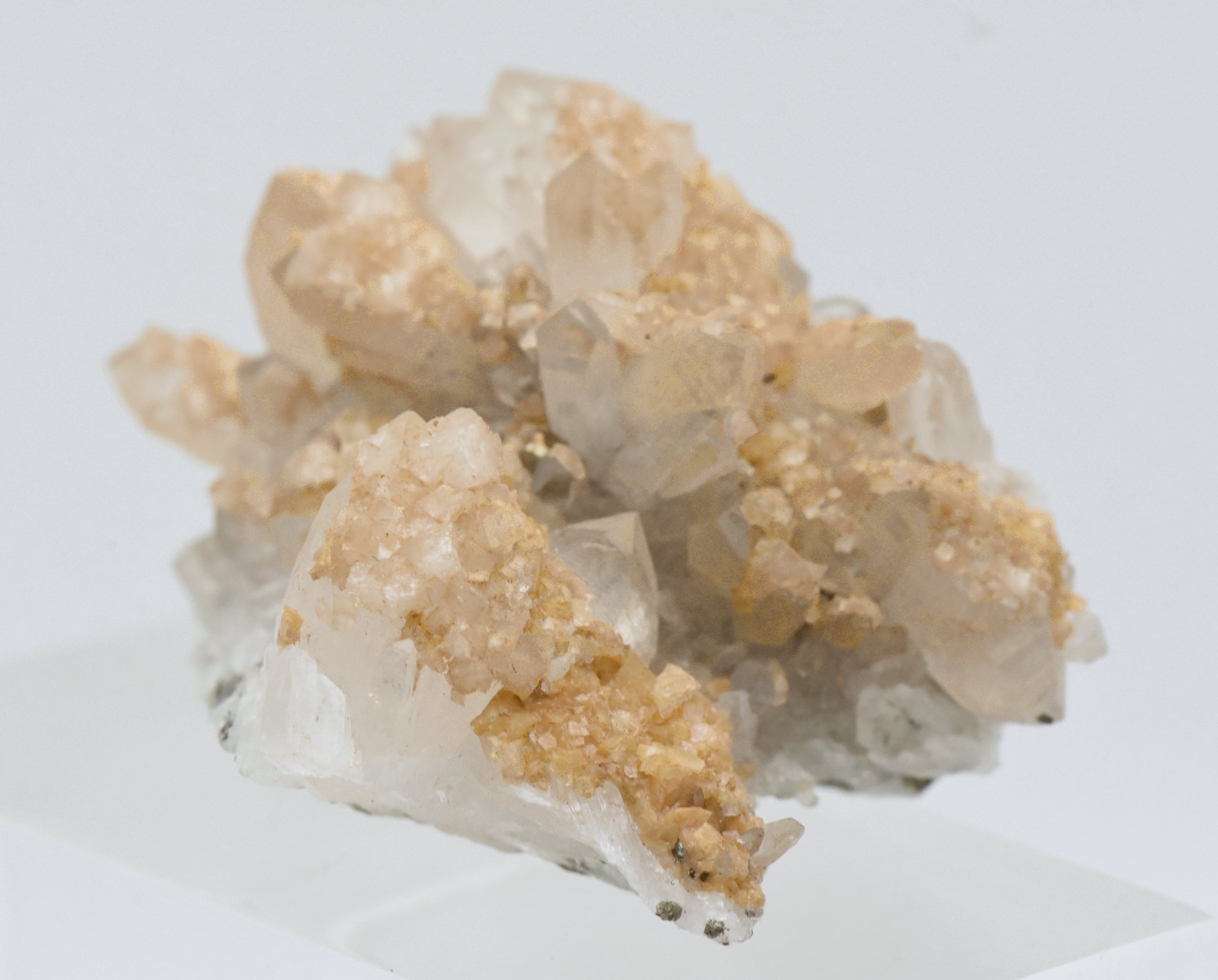 Siderite on Quartz Crystal Cluster Mineral Specimen - Romania