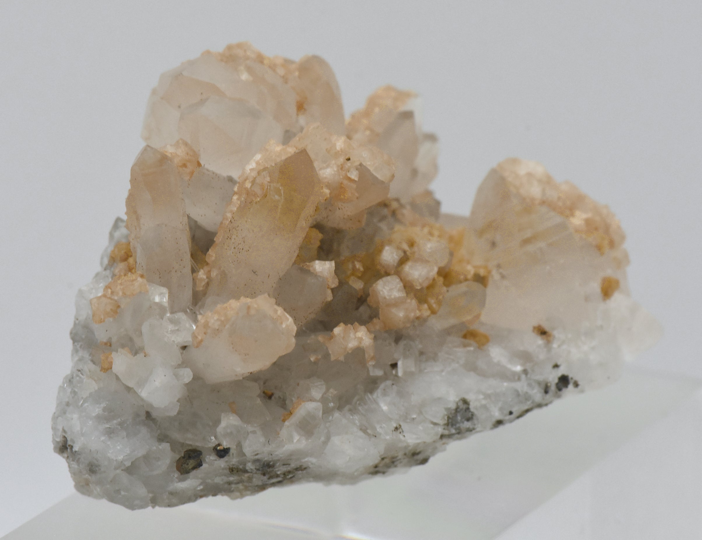 Siderite on Quartz Crystal Cluster Mineral Specimen - Romania