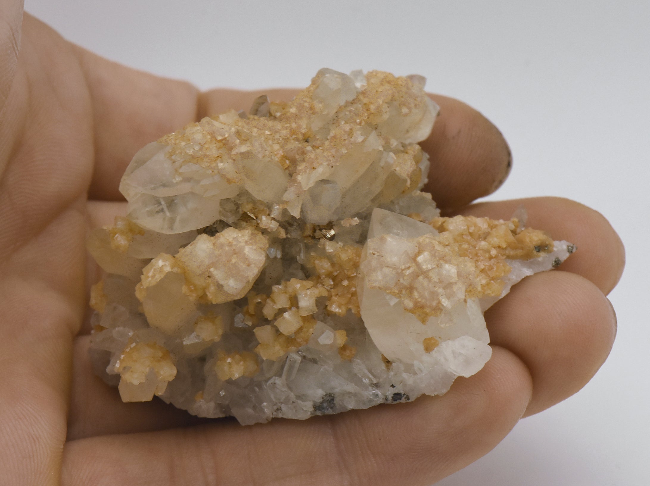 Siderite on Quartz Crystal Cluster Mineral Specimen - Romania