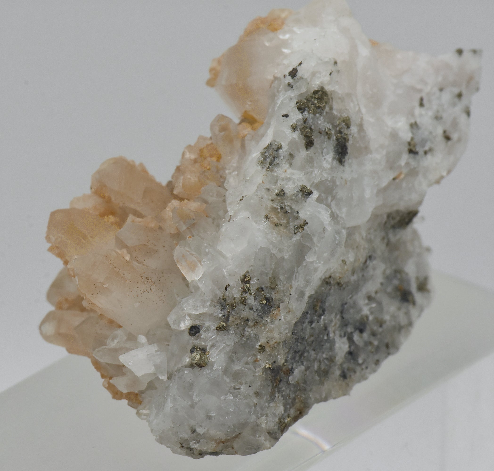 Siderite on Quartz Crystal Cluster Mineral Specimen - Romania