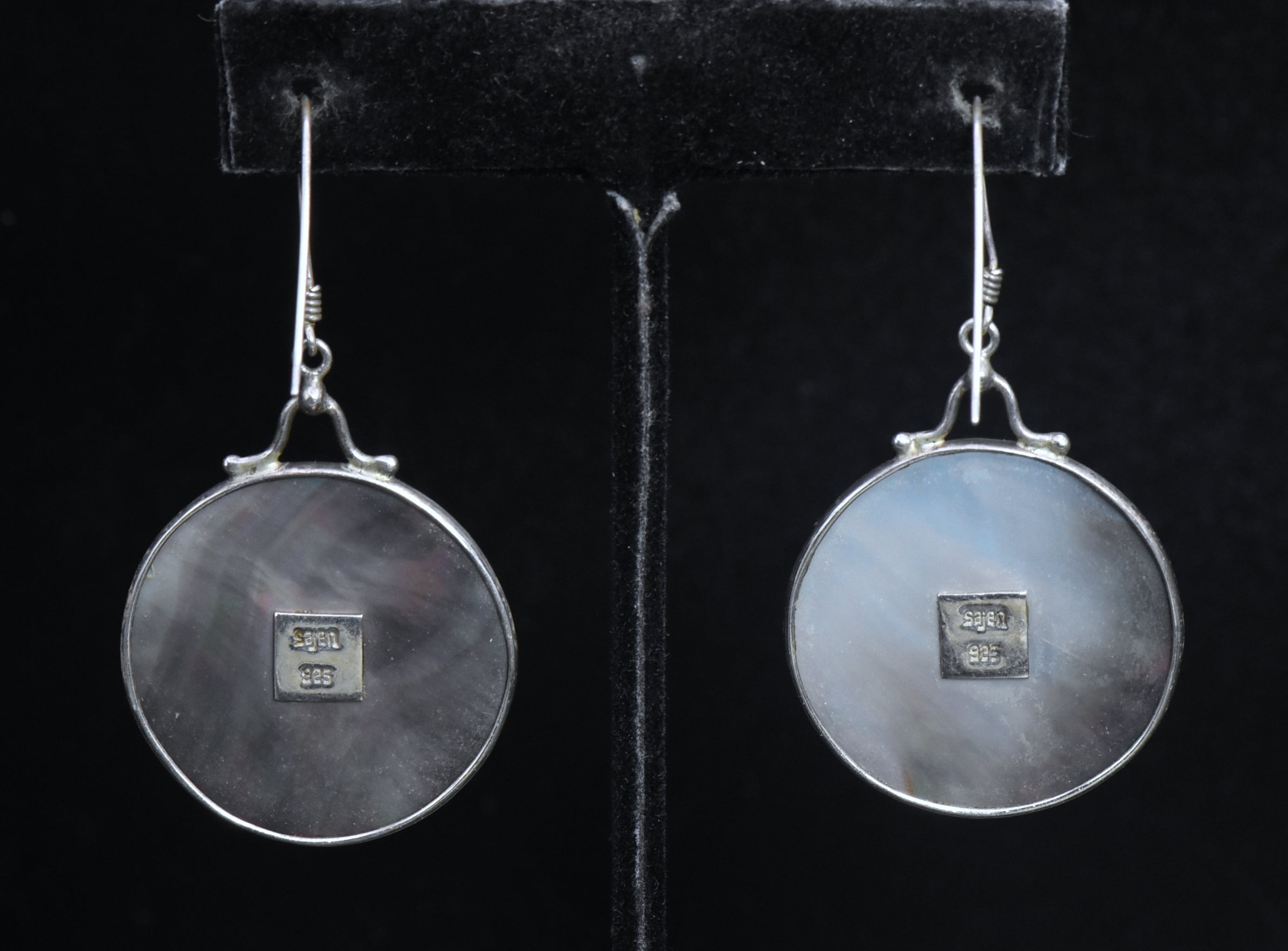 Sajen - Mother of Pearl and Sterling Silver Chinese Coin Dangle Earrings
