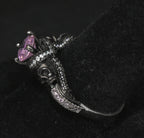 Vintage Skull Motif Pink Crystal Ring - Size 9.25