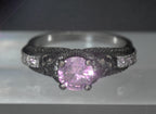 Vintage Skull Motif Pink Crystal Ring - Size 9.25