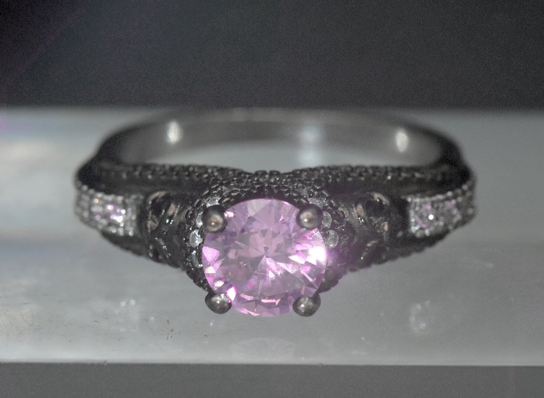 Vintage Skull Motif Pink Crystal Ring - Size 9.25