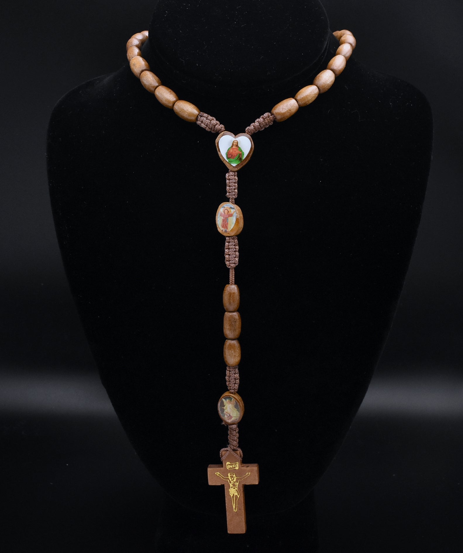 Vintage Wood Rosary Necklace - 32"