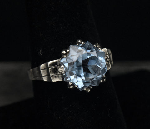 Vintage Sterling Silver Synthetic Blue Spinel Ring - Size 8