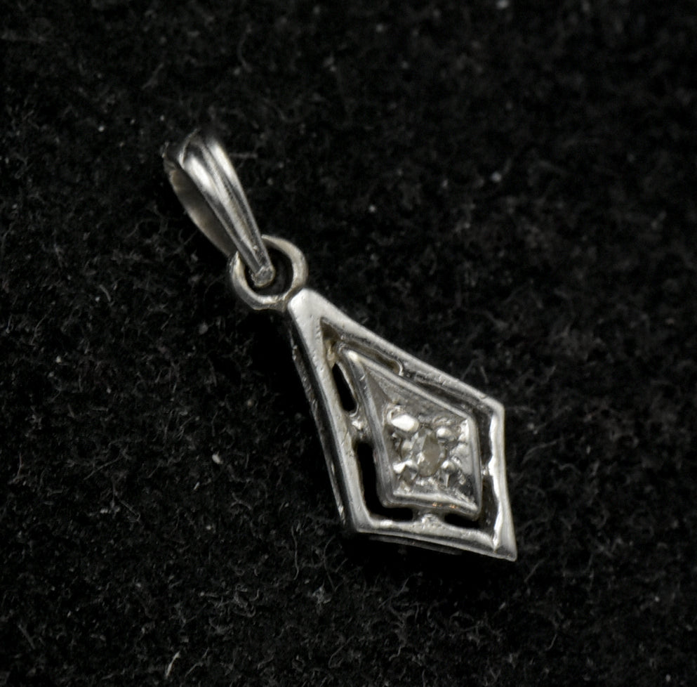 Vintage 14k White Gold and Diamond Tiny Pendant