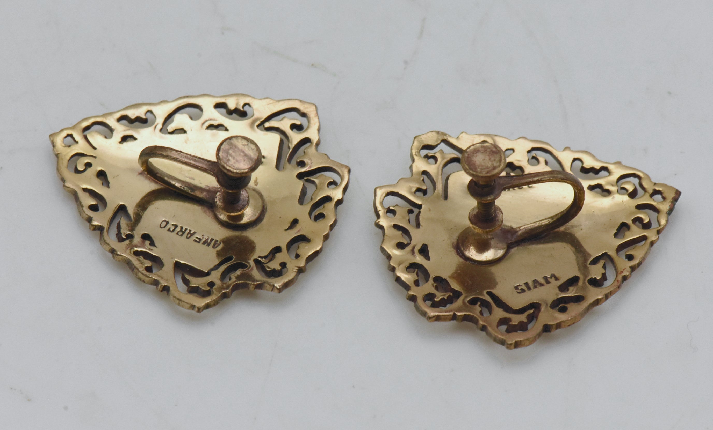 Vintage Brass and Enamel Siamese Dancer Screw Back Earrings
