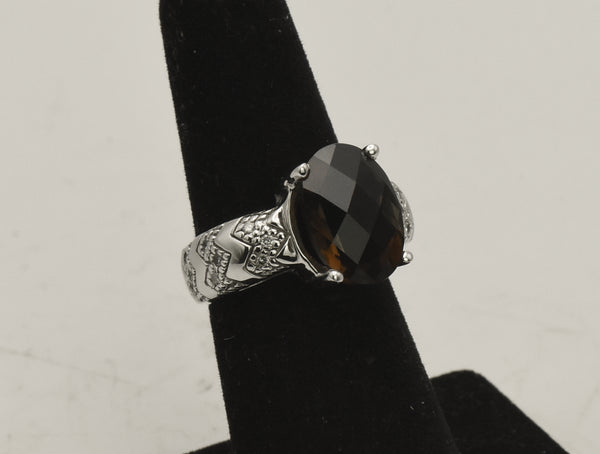 Vintage 14k White Gold Smoky Quartz and Diamonds Ring - Size 5.75