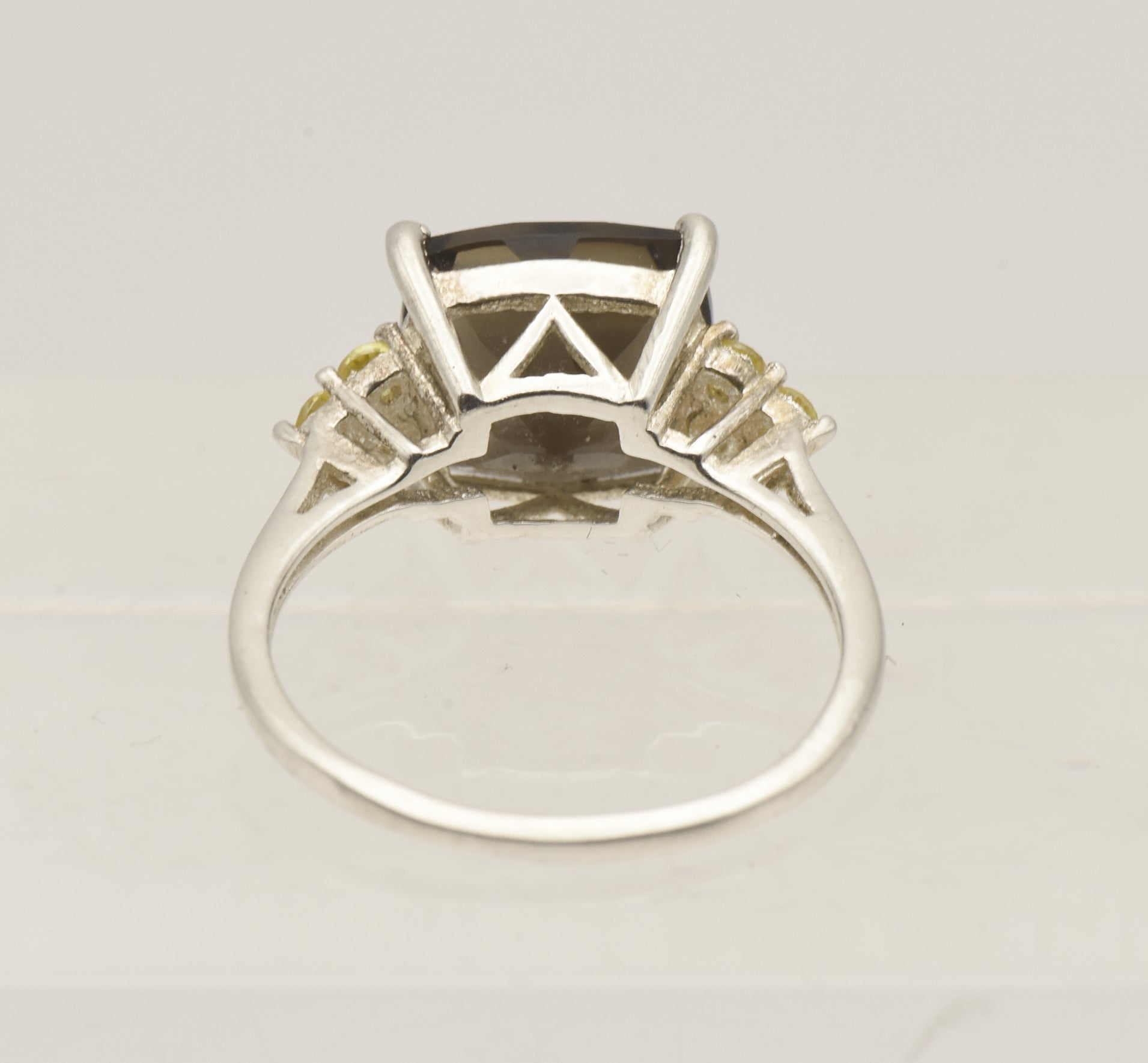 Vintage Smoky Quartz and Rhinestone Sterling Silver Ring - Size 7