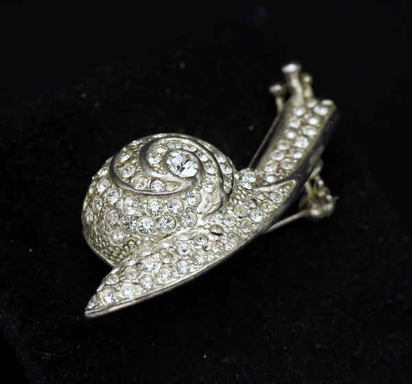 Ruman - Vintage Rhinestones Silver Tone Metal Snail Brooch