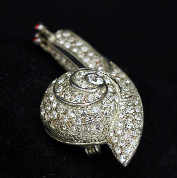 Ruman - Vintage Rhinestones Silver Tone Metal Snail Brooch