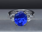 Vintage Synthetic Blue Spinel and CZ Sterling Silver Ring - Size 6