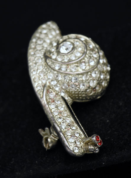 Ruman - Vintage Rhinestones Silver Tone Metal Snail Brooch