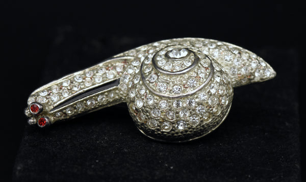 Ruman - Vintage Rhinestones Silver Tone Metal Snail Brooch