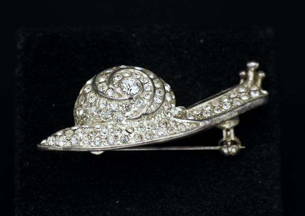 Ruman - Vintage Rhinestones Silver Tone Metal Snail Brooch