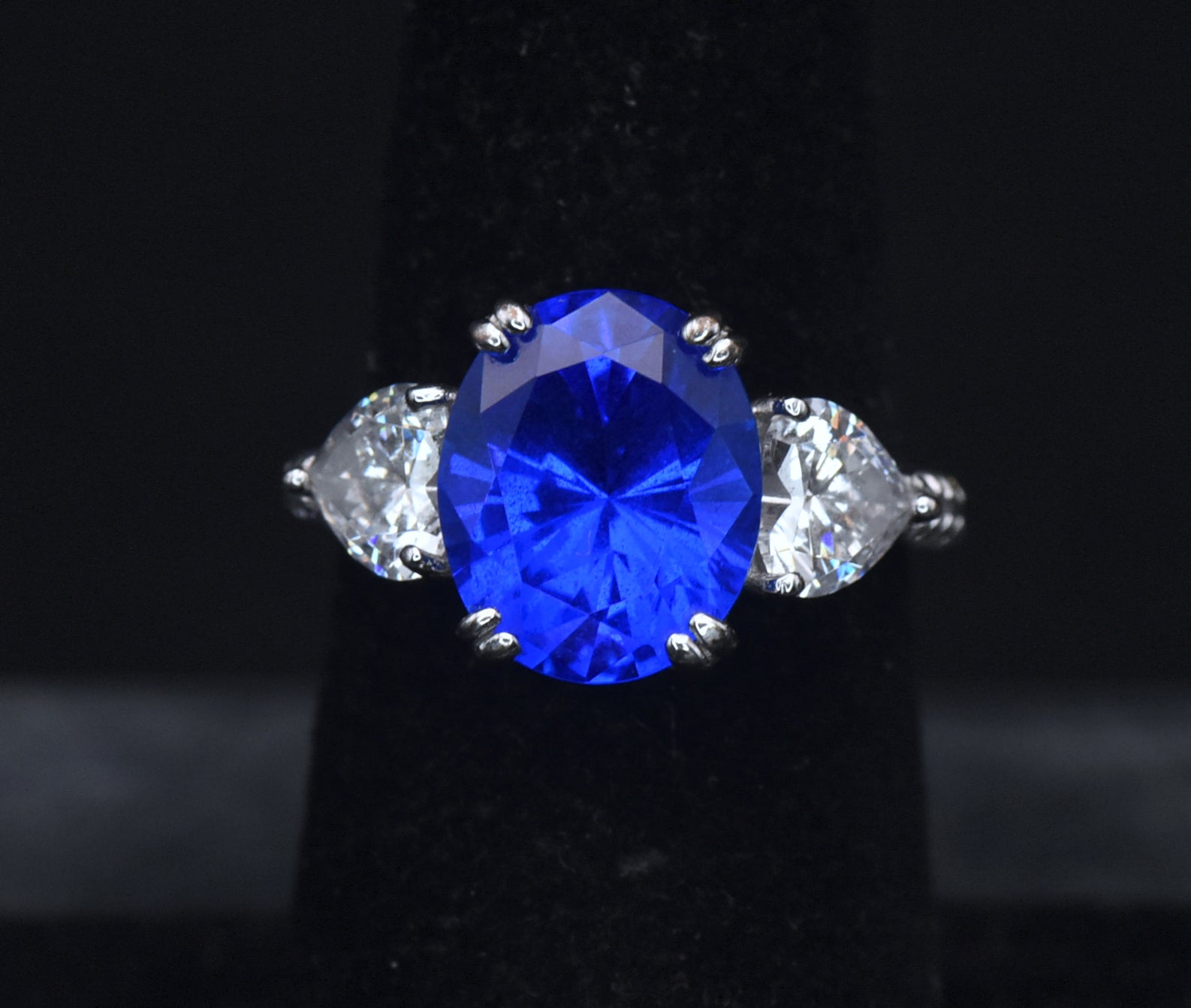 Vintage Synthetic Blue Spinel and CZ Sterling Silver Ring - Size 6