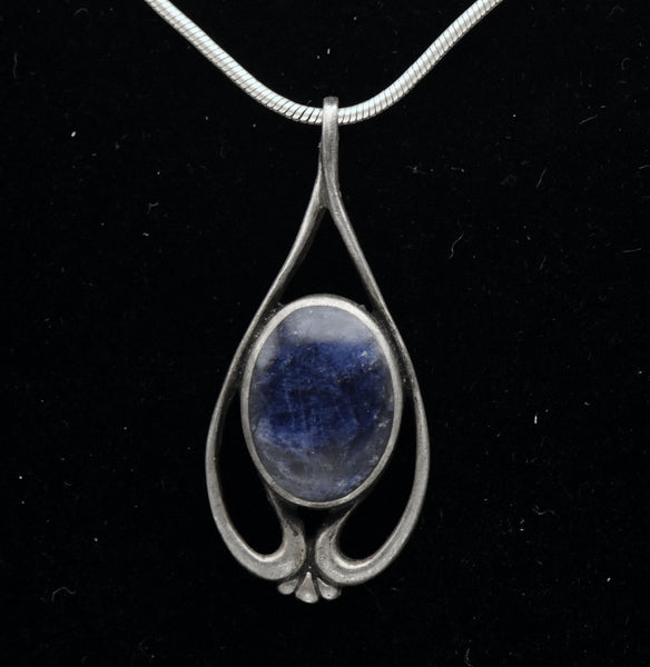 Vintage Sodalite Sterling Silver Pendant on Sterling Silver Italian Snake Link Chain Necklace - 16"