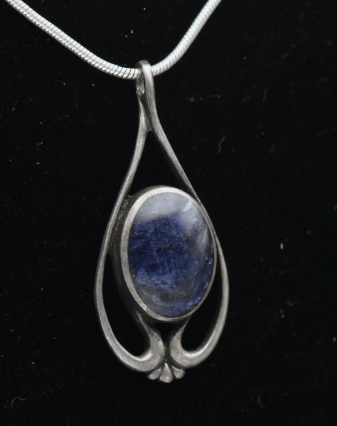 Vintage Sodalite Sterling Silver Pendant on Sterling Silver Italian Snake Link Chain Necklace - 16"