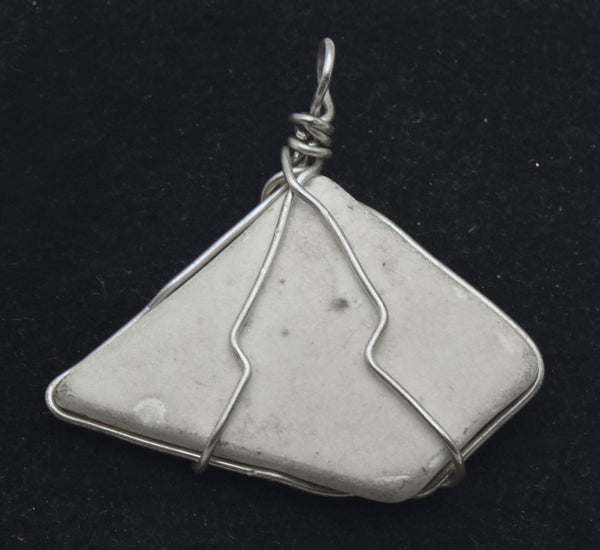 Sea Pottery Shard Sterling Silver Wire Wrapped Pendant