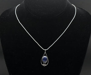 Vintage Sodalite Sterling Silver Pendant on Sterling Silver Italian Snake Link Chain Necklace - 16"