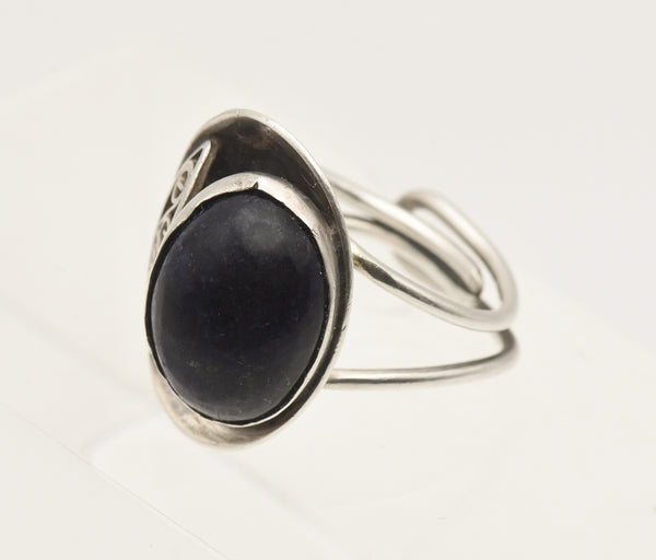 Vintage Handmade Sodalite and Sterling Silver Adjustable Ring