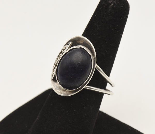 Vintage Handmade Sodalite and Sterling Silver Adjustable Ring