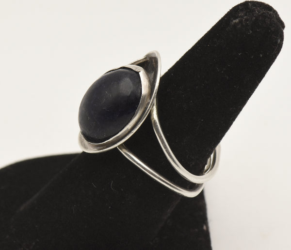 Vintage Handmade Sodalite and Sterling Silver Adjustable Ring